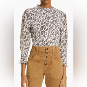 Veronica Beard Kali Floral Smocked Blouse